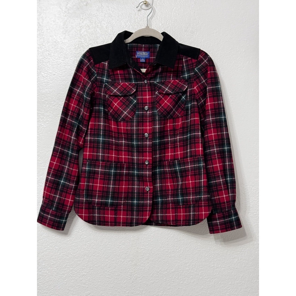 Pendleton Plaid Collar Button Front Long sleeve Top Virgin Wool Outdoor Size S